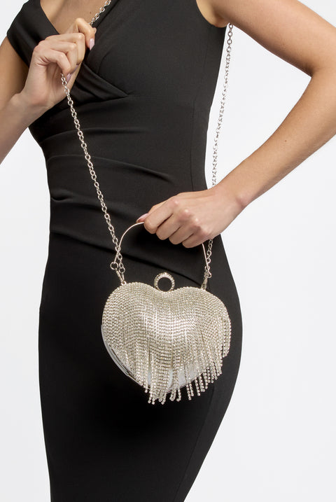 Silver Heart Diamante Evening Bag by Aftershock London