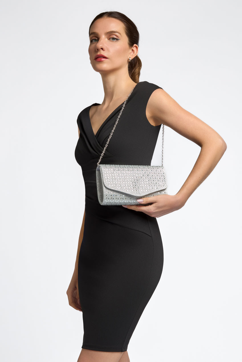 Silver Diamante Evening Clutch Bag ALCS3055