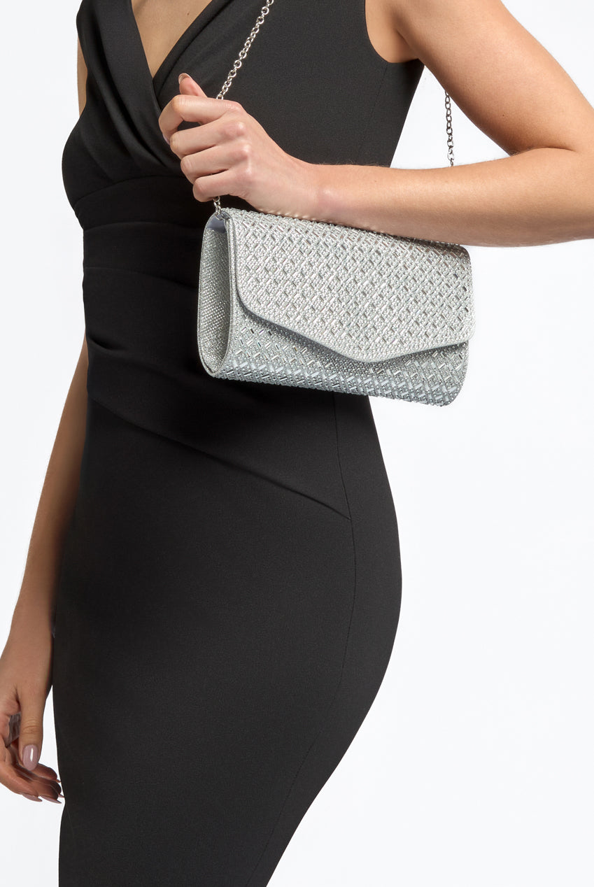 Silver Diamante Evening Clutch Bag ALCS3055