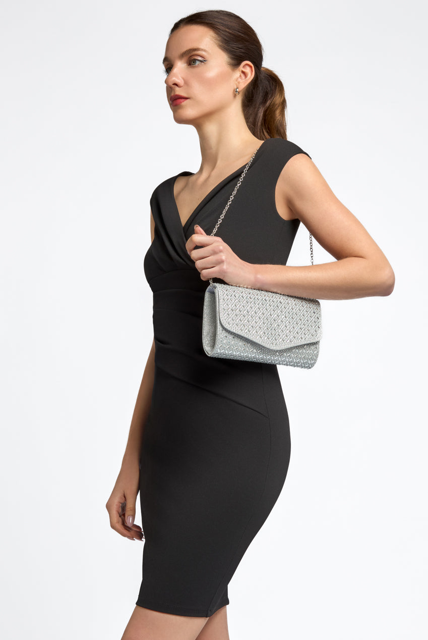 Silver Diamante Evening Clutch Bag ALCS3055