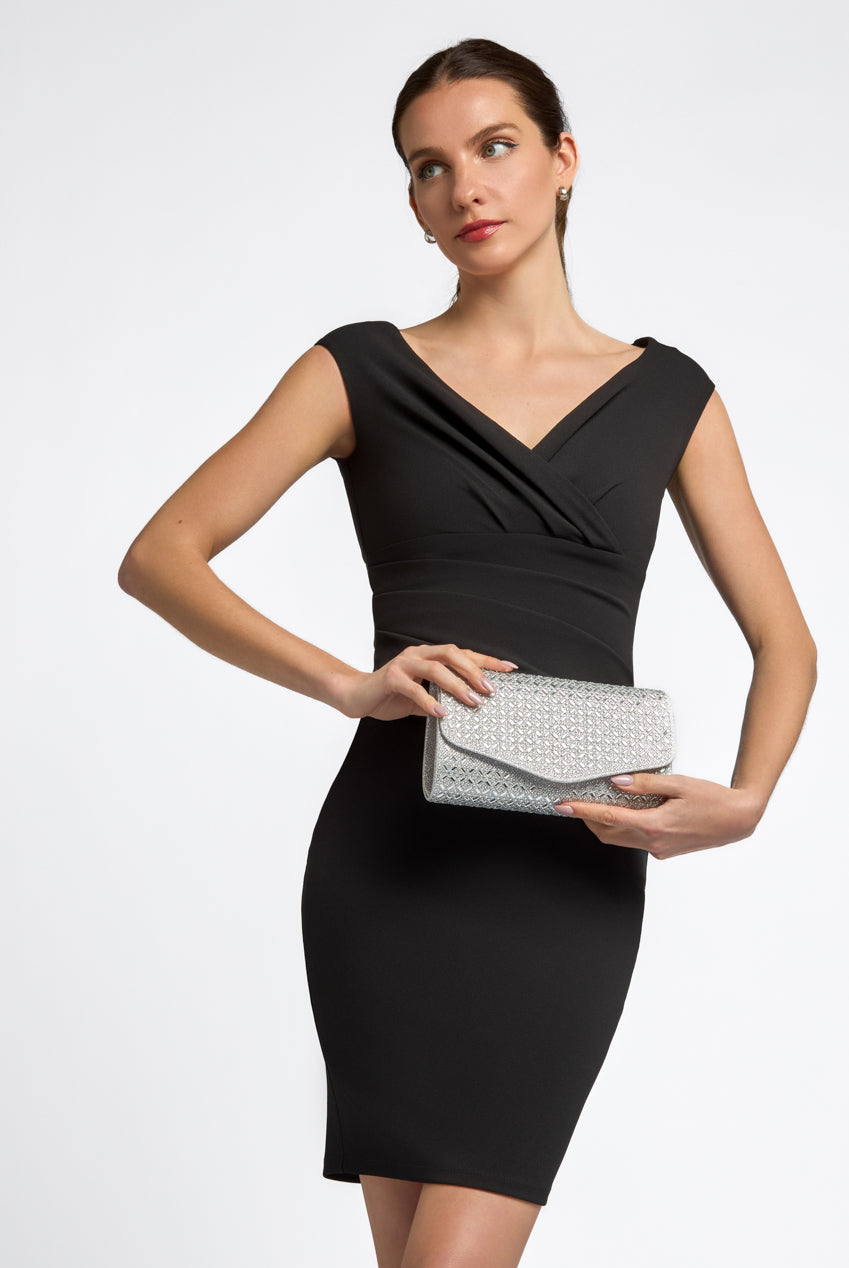 Silver Diamante Evening Clutch Bag ALCS3055