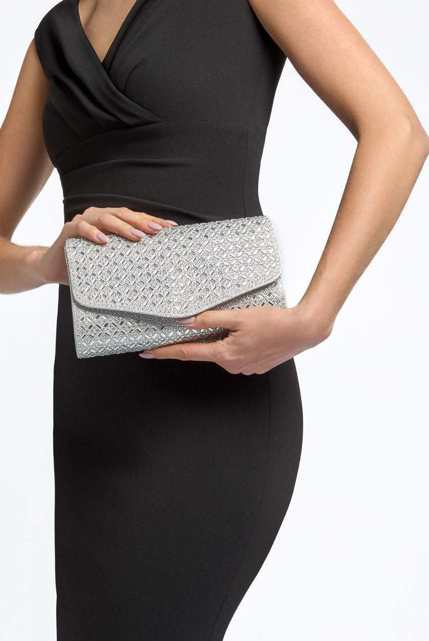 Silver Diamante Evening Clutch Bag ALCS3055