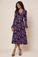Long Sleeve V Neck Floral Print Midi Dress In Black by Chi Chi London