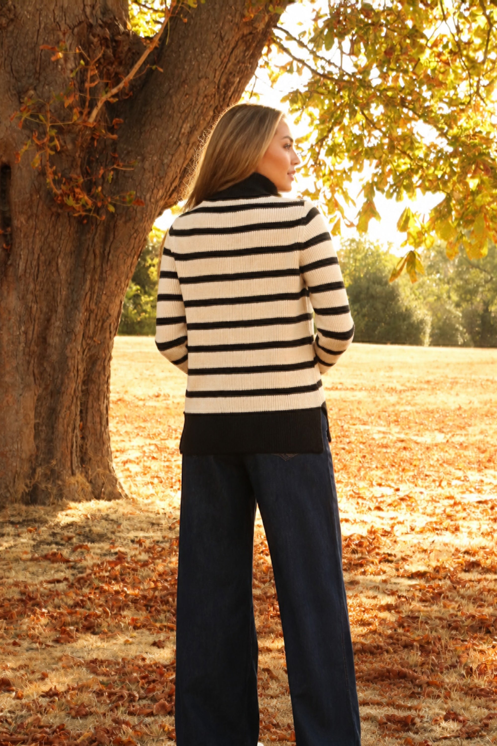Black Striped Turtle Neck Knit Jumper KN0000528