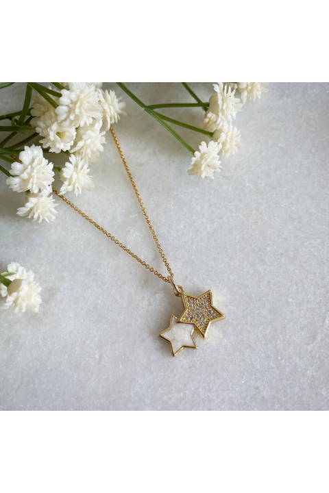 Clara Gold Double Star Necklace CLARANL