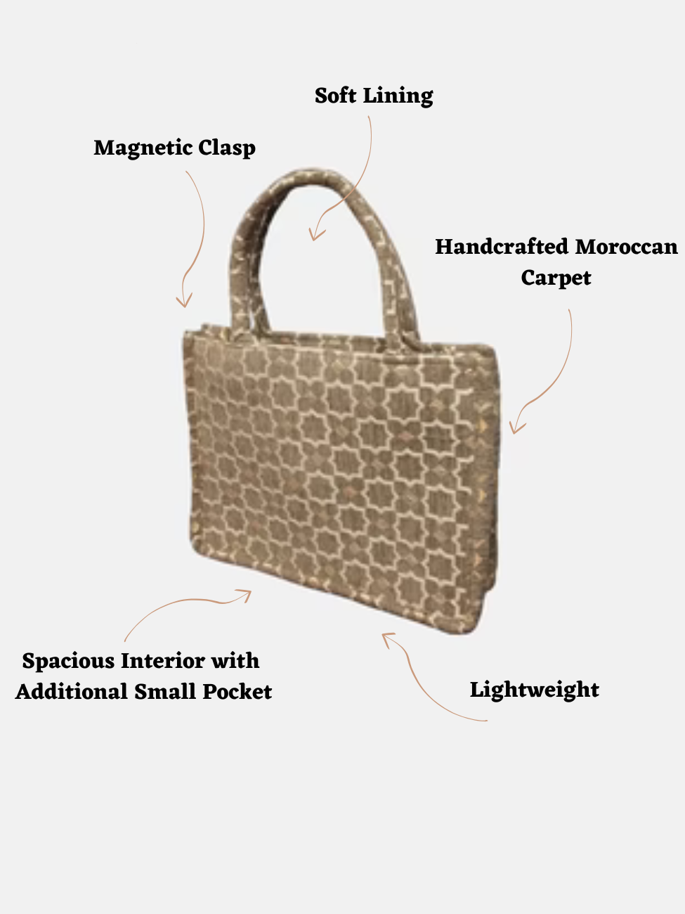 Moroccan Geometric Print Fabric Tote Bag In Grey 8005