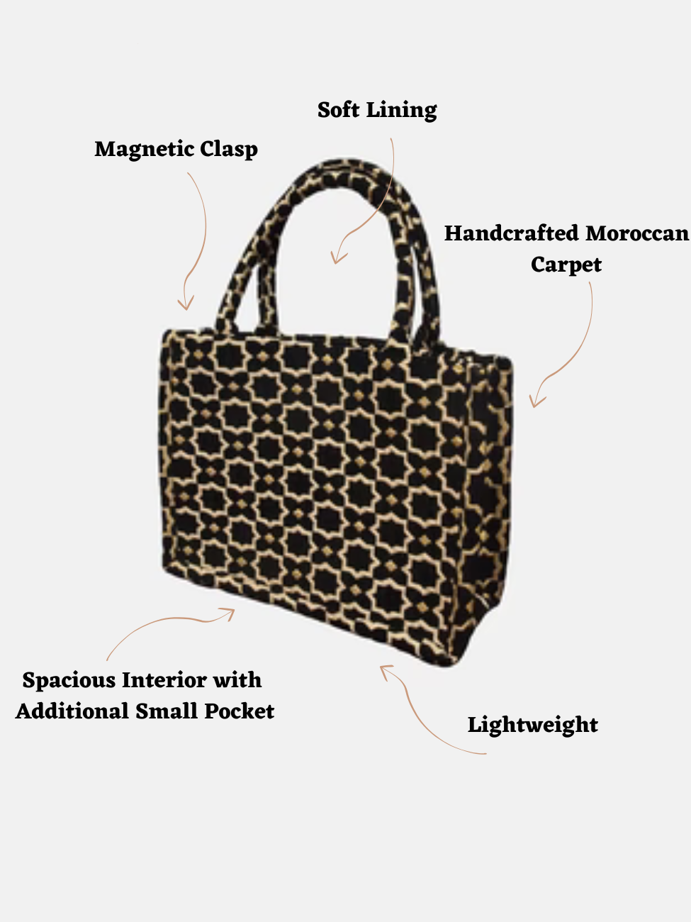 Moroccan Geometric Print Fabric Tote Bag In Black 8001