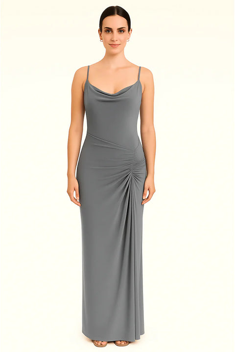 Grey Cowl Neckline Figure-Flattering Spaghetti Strap Dress by Avinci
