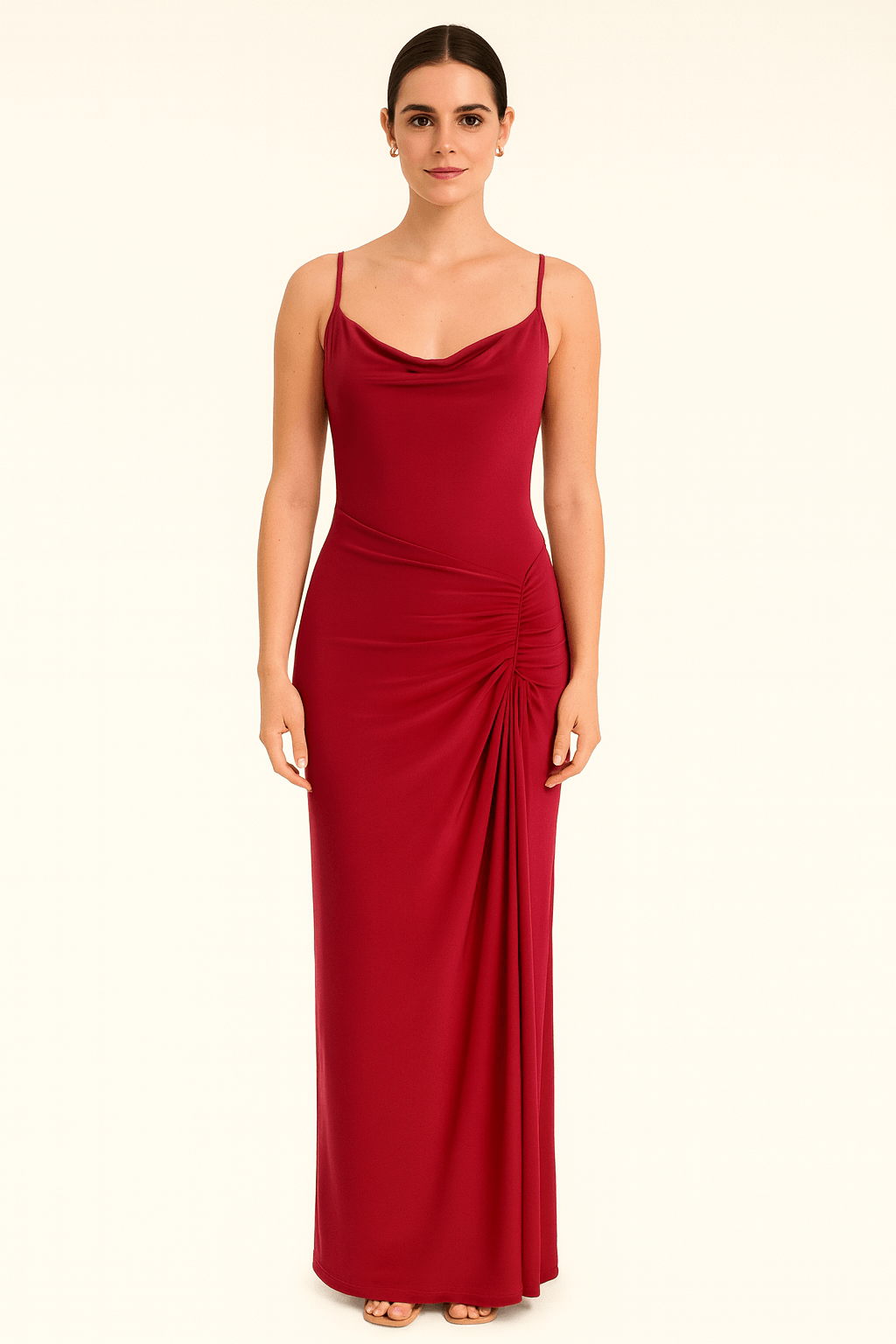 Cowl Neckline Figure-Flattering Spaghetti Strap Dress AV-IMD2522WN