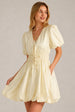 Cream Puff Sleeve Tie Front Ruched Waist Mini Dress by Avinci