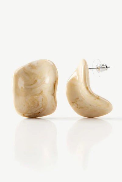Cream - Cream Marbled Resin Stud Earrings by MUCHV