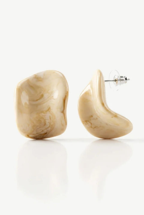 Cream Marbled Resin Stud Earrings by MUCHV