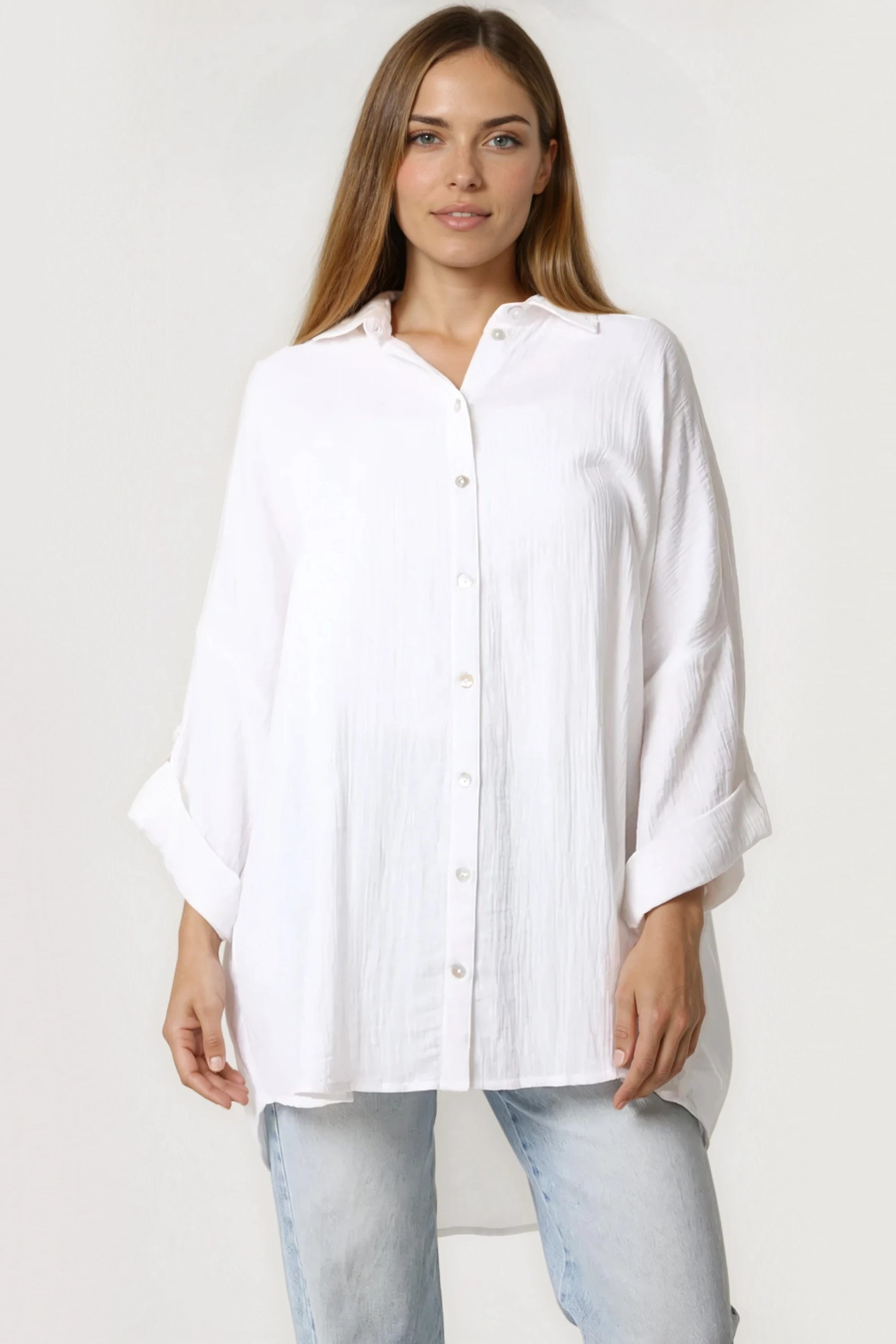 White Oversized Cotton Shirt ALNL269426006