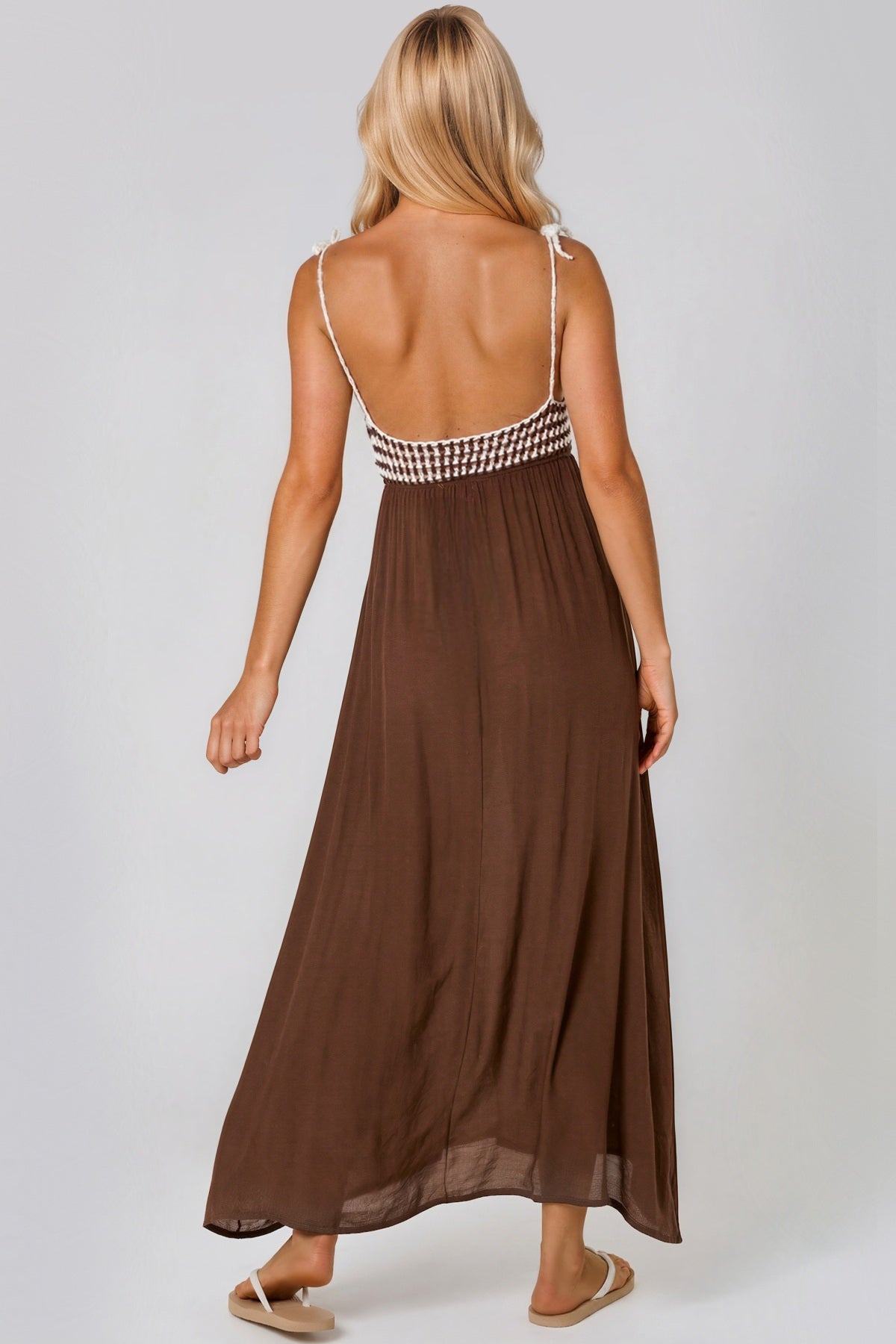 Brown Crochet Strappy Maxi Dress ALWF5776