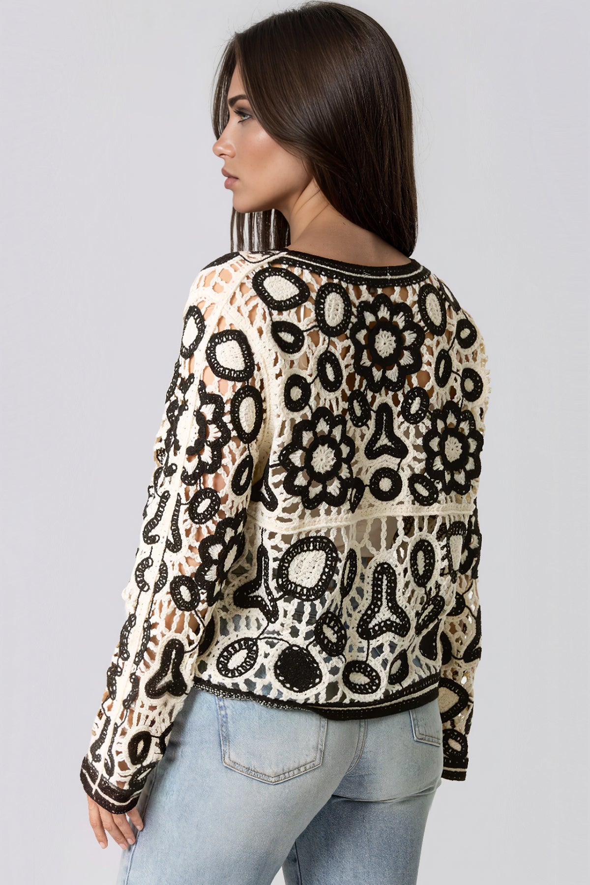 Black Floral Crochet Cardigan ALPK9017167