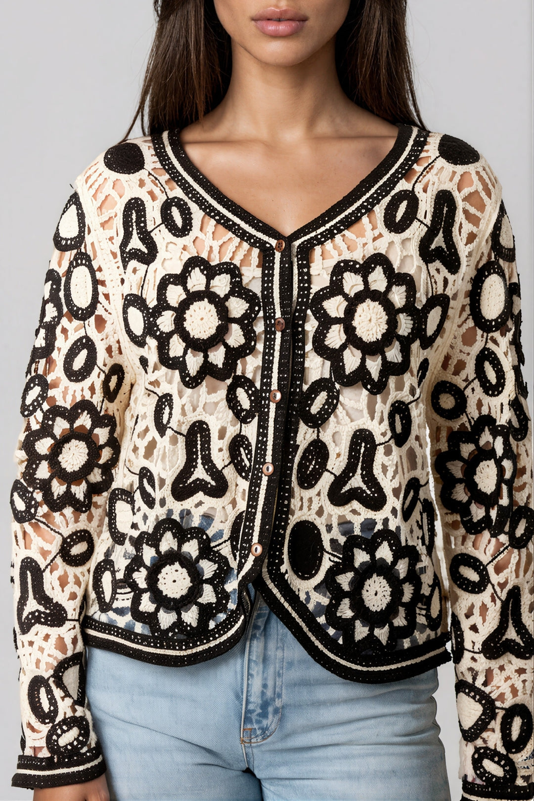 Black Floral Crochet Cardigan ALPK9017167