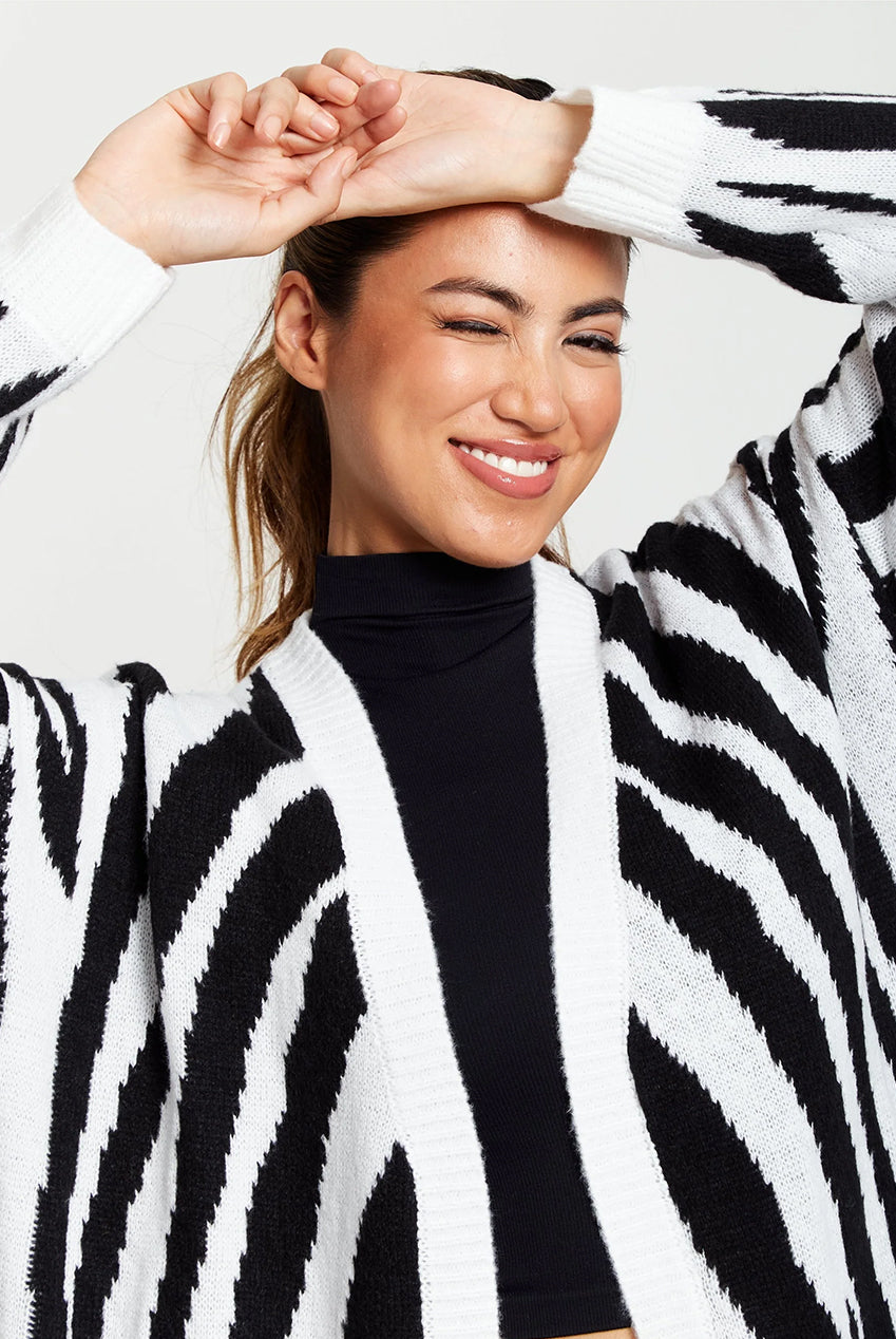 Longline Cardigan In Black And White Zebra Pattern D1-LIQ220204-A