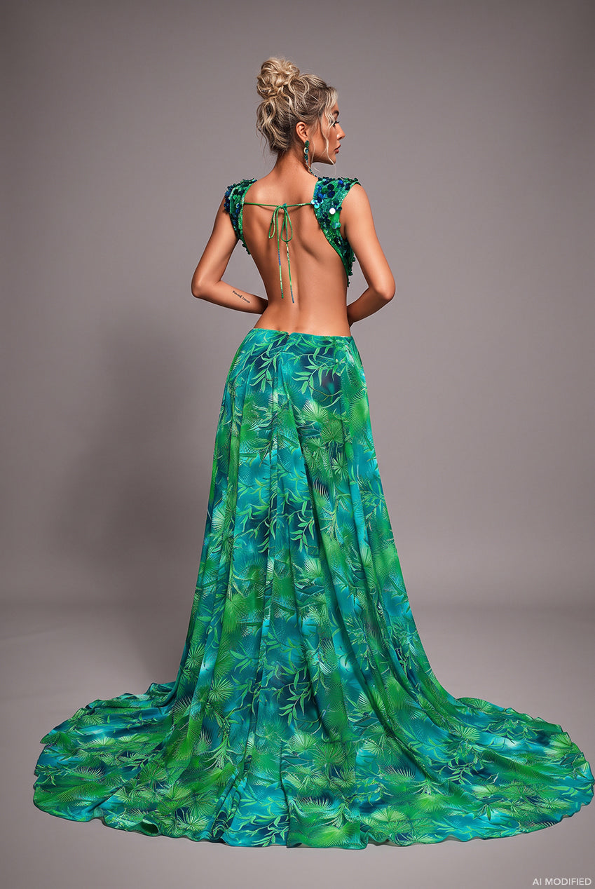 Yoland Printed Embellished Maxi Dress D230400239