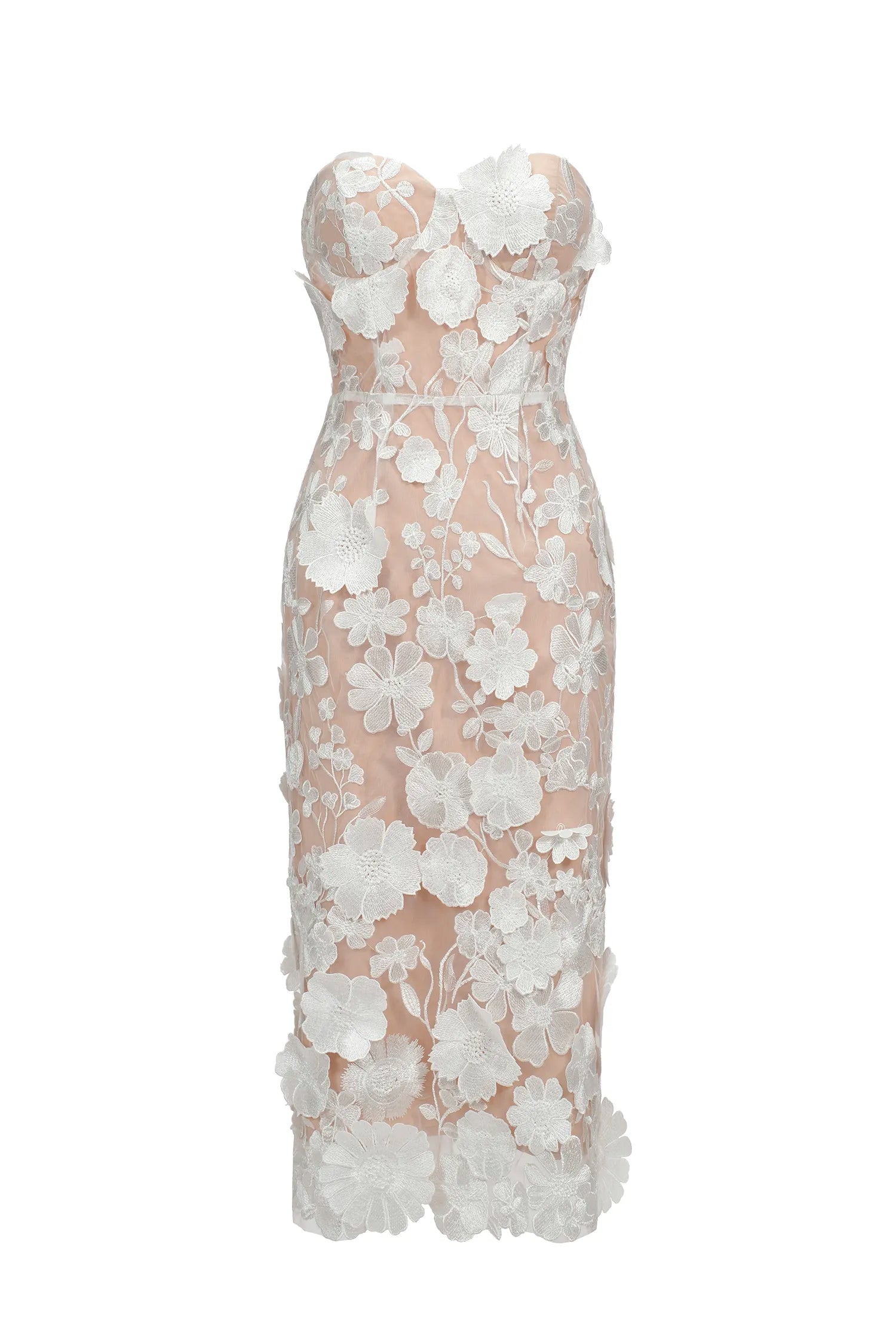 Oval Lace Tube Midi Dress D231000236-Pink