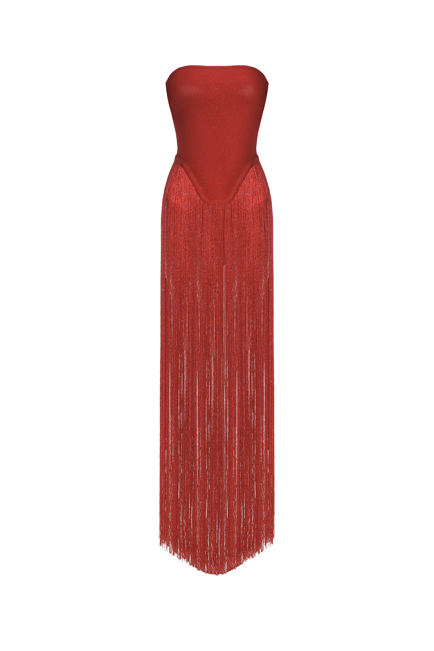 Valentina Strapless Fringe Dress D240500121-Red