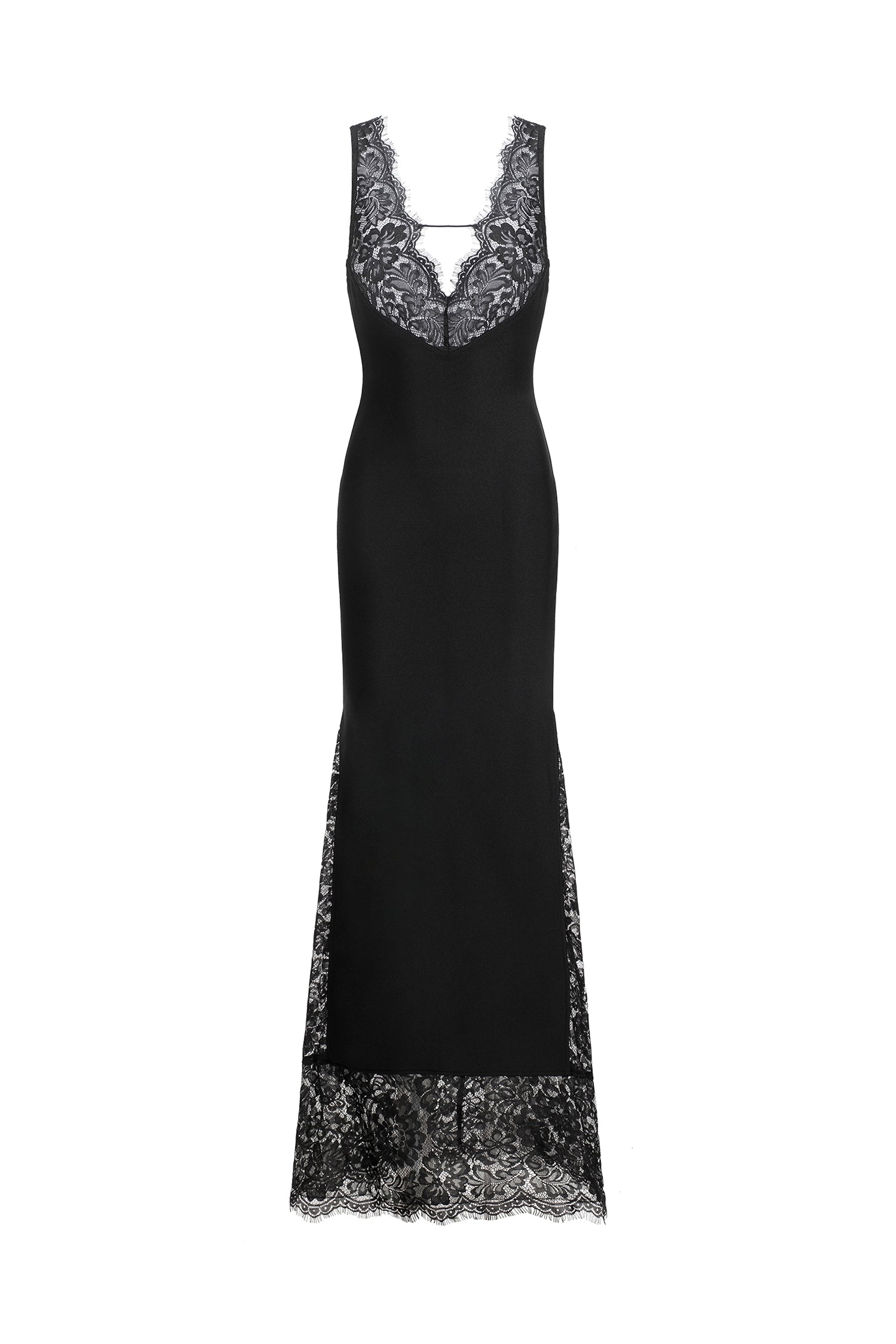 Janano Lace Deep V Maxi Dress - Black D240601312