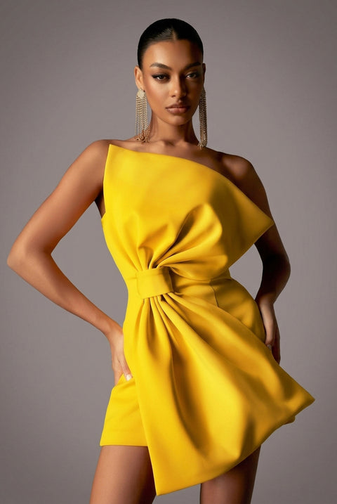 Majrela Bowknot Strapless Mini Dress - Yellow by Bella Barnett