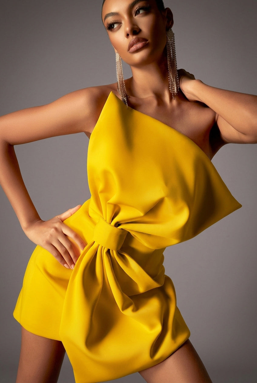 Majrela Bowknot Strapless Mini Dress - Yellow D240701245