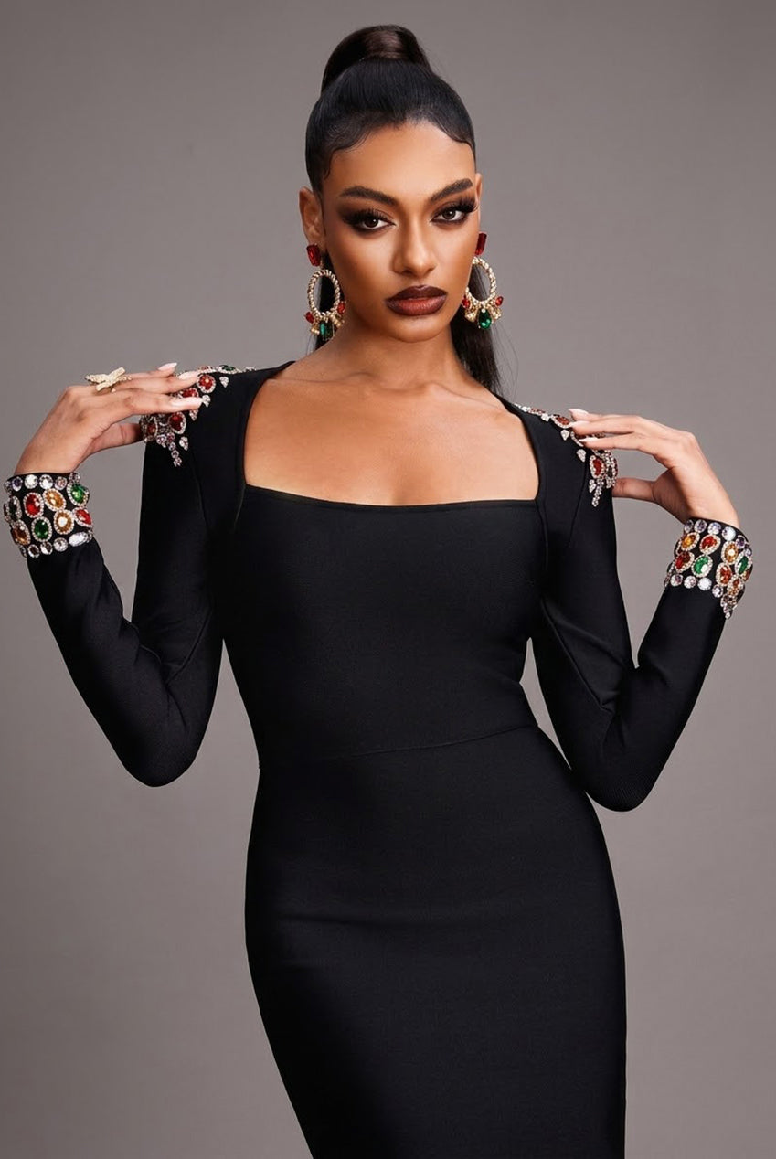 Niaca Rhinestones Bandage Midi Dress D240701434