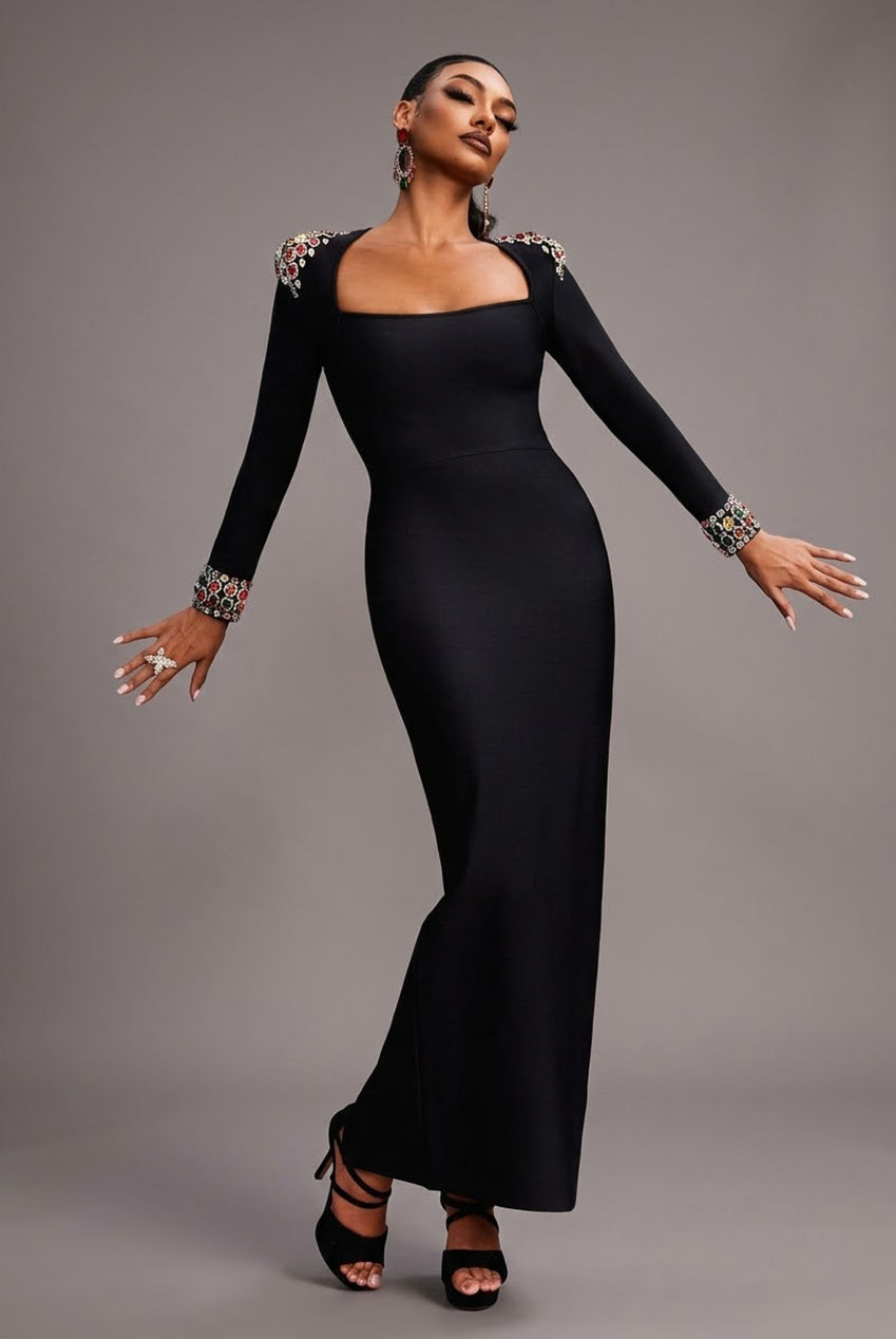 Niaca Rhinestones Bandage Midi Dress D240701434