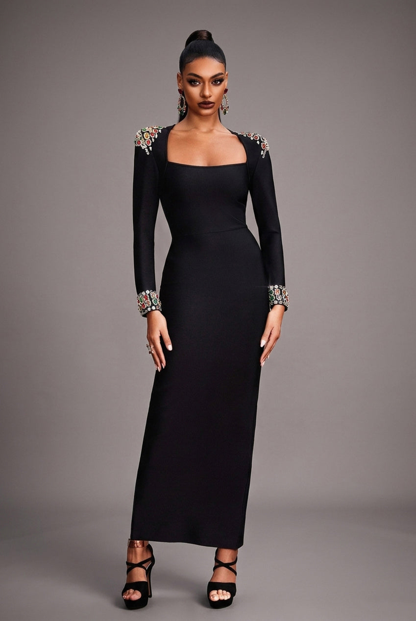 Niaca Rhinestones Bandage Midi Dress D240701434
