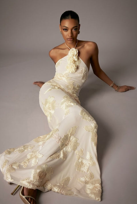Deliyn Strapless Embroidery Flower Mesh Maxi Dress by Bella Barnett