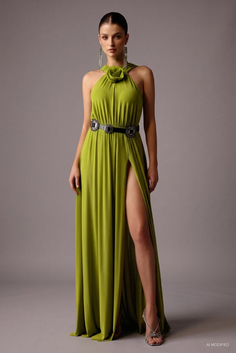 Naleza Sleeveless Flowers Slit Maxi Dress by Bella Barnett