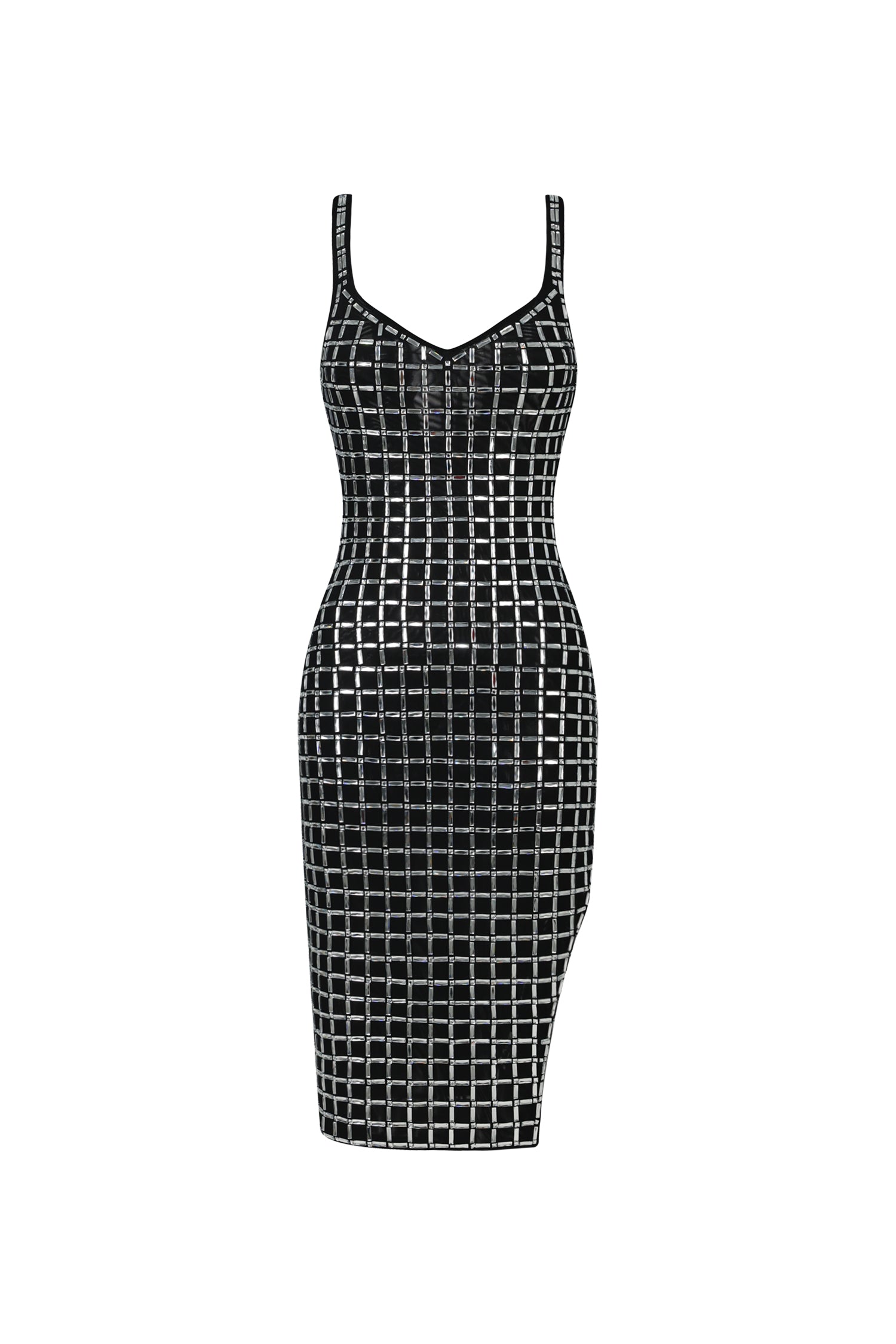 Sabriya V-Neck Sleeveless Halter Diamond Midi Dress D241201133