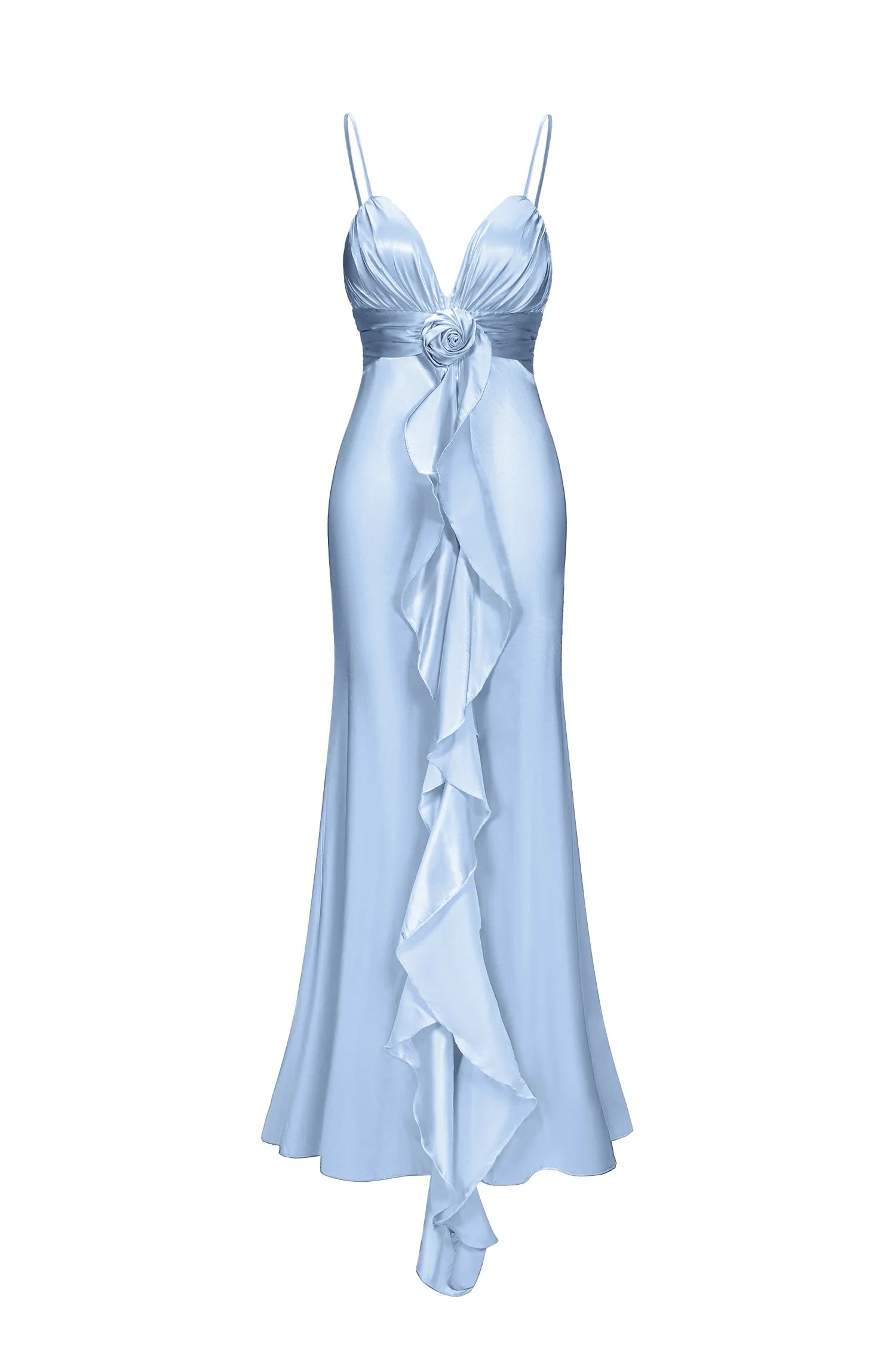 Yvonne Sleeveless V-Neck Flowers Flounce Blue Maxi Dress D250101301-Blue