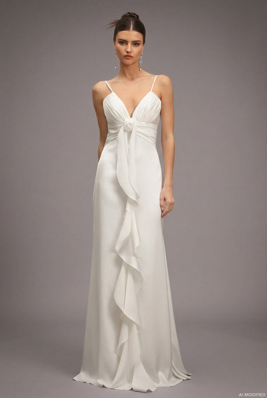 Yvonne Sleeveless V-Neck Flowers Flounce Maxi Dress D250101301