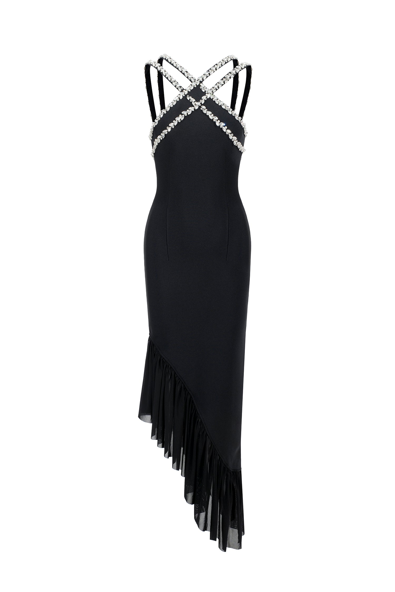 Nialla Sleeveless Diamond Flounce Bandage Maxi Dress D250301432