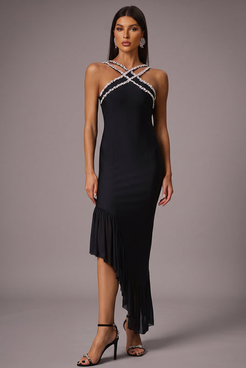 Nialla Sleeveless Diamond Flounce Bandage Maxi Dress by Bella Barnett
