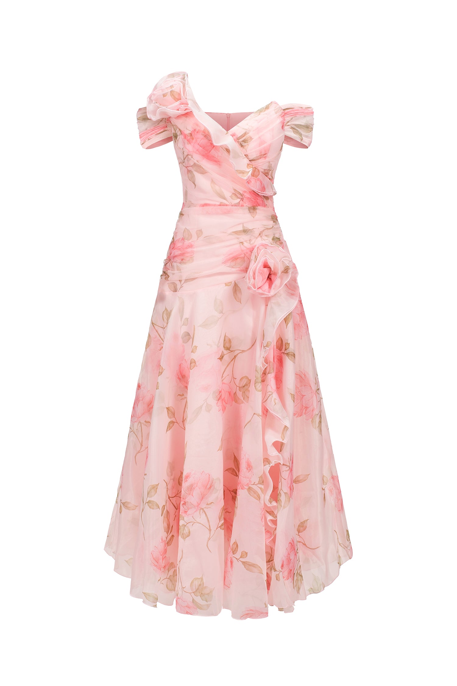 Jussi Sleeveless Flowers Flounce Maxi Dress D250401104