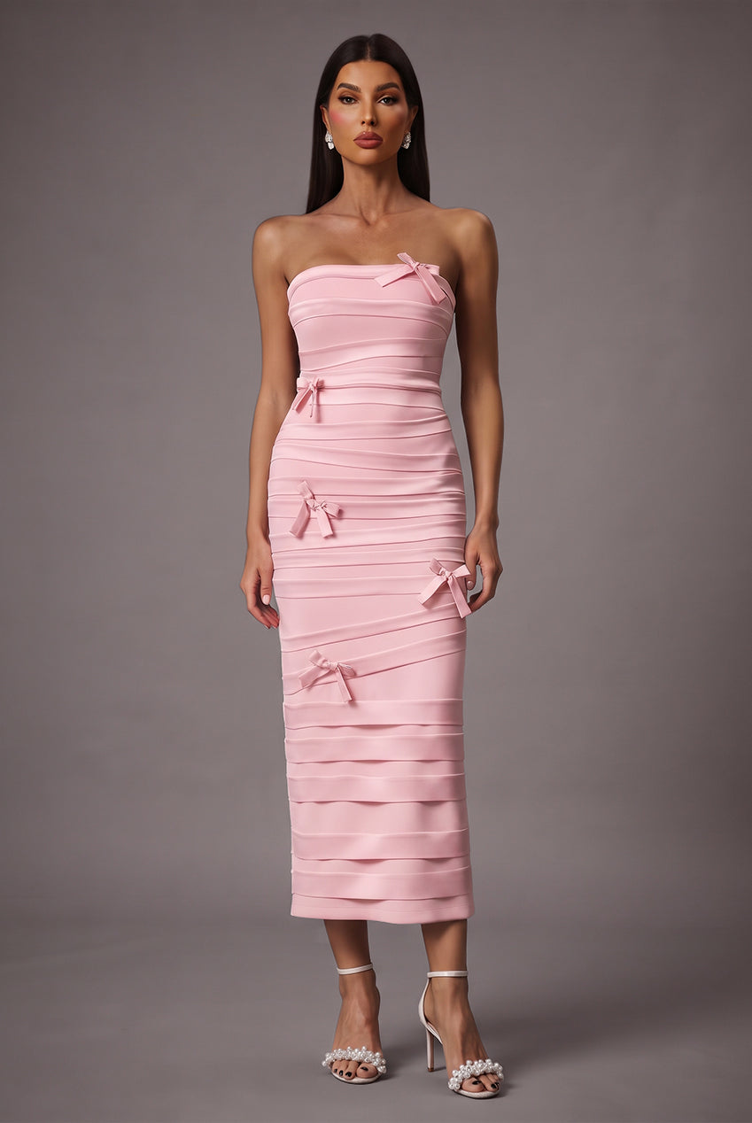 Gayu Sleeveless Bow Wrinkles Midi Dress D250401434