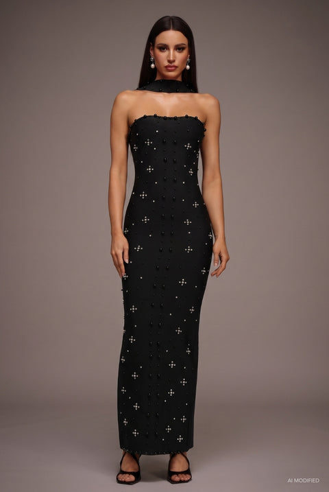 Nesya Sleeveless Pearl Bandage Maxi Dress by Bella Barnett