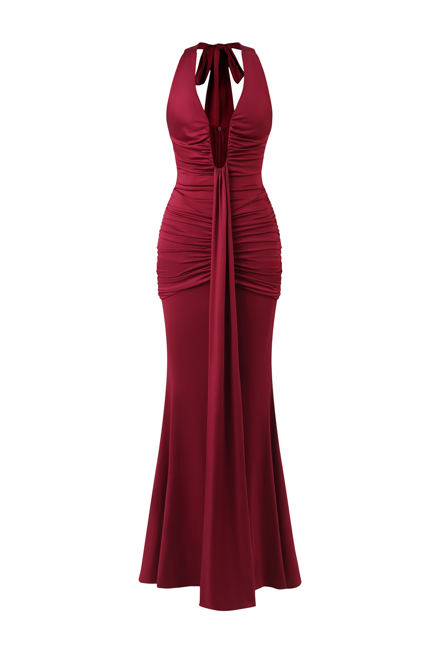 Elsie Halter Sleeveless V-Neck Wrinkles Maxi Dress D250801316
