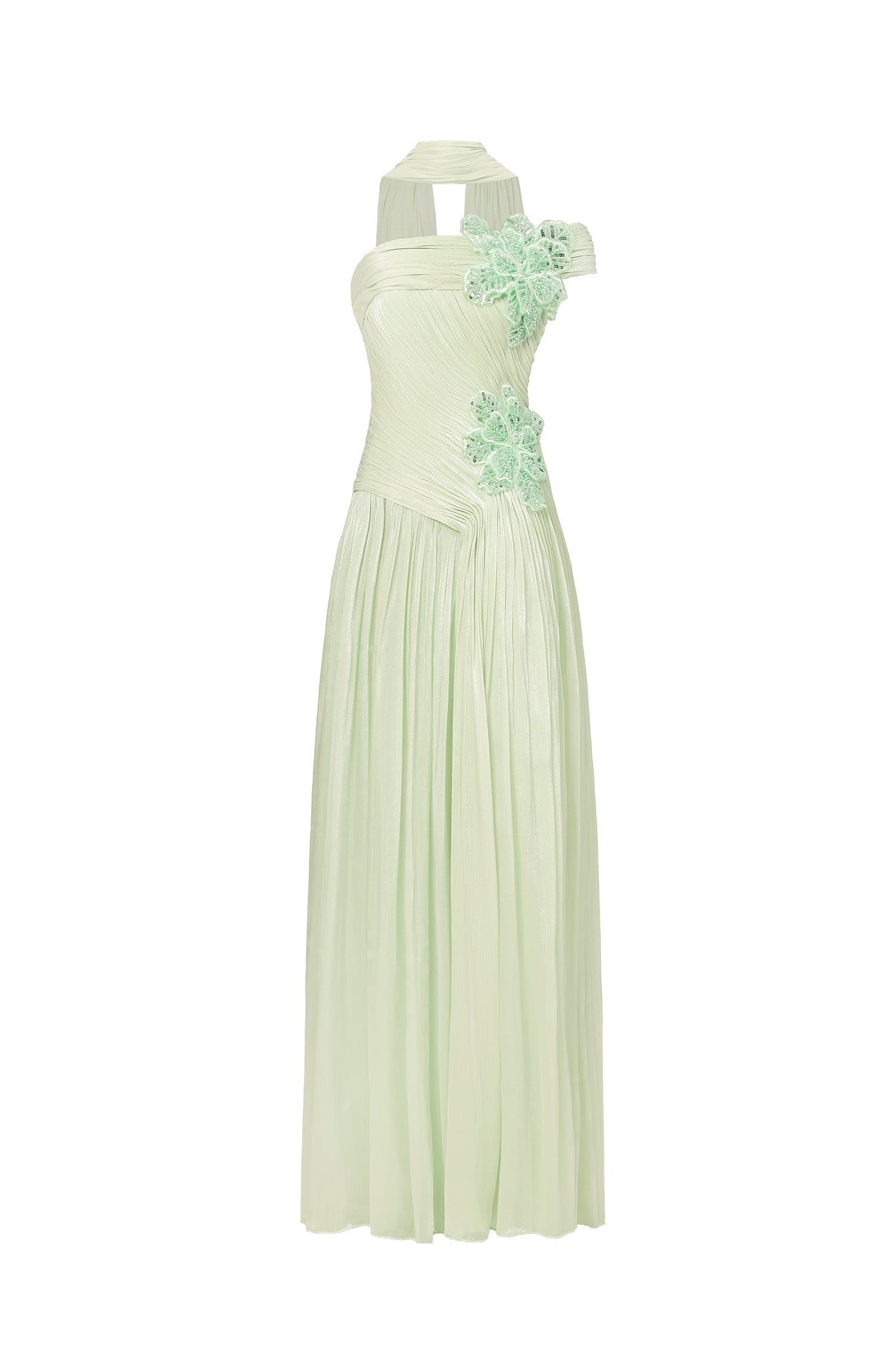 Mellies One Shoulder Floral Ruched High Slit Maxi Dress D250803101