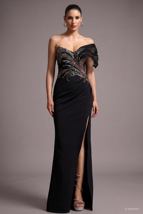 Stolen Strapless Sequin Embroidered Slit Bandage Maxi Dress by Bella Barnett