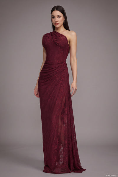 Finch Romantic Contour Sleeveless Ruched Lace Knit Maxi Dress by Bella Barnett