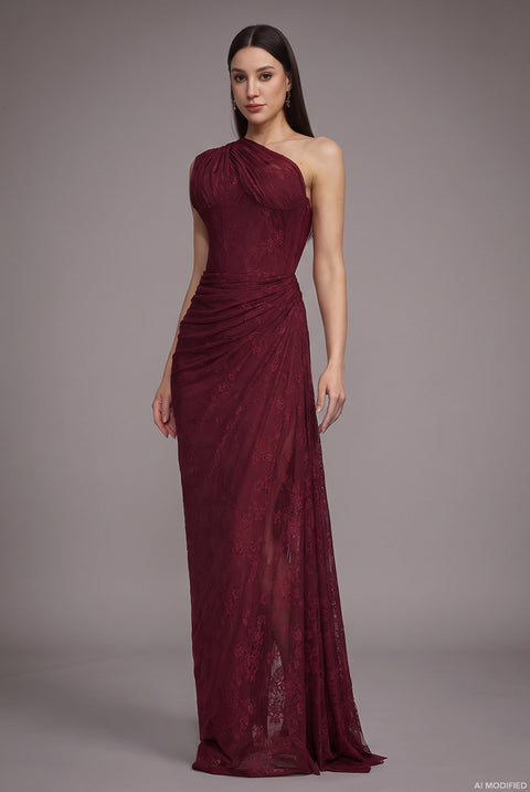 Finch Romantic Contour Sleeveless Ruched Lace Knit Maxi Dress by Bella Barnett