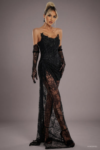 Black - Thandiwe Lace Strapless Maxi Dress by Bella Barnett