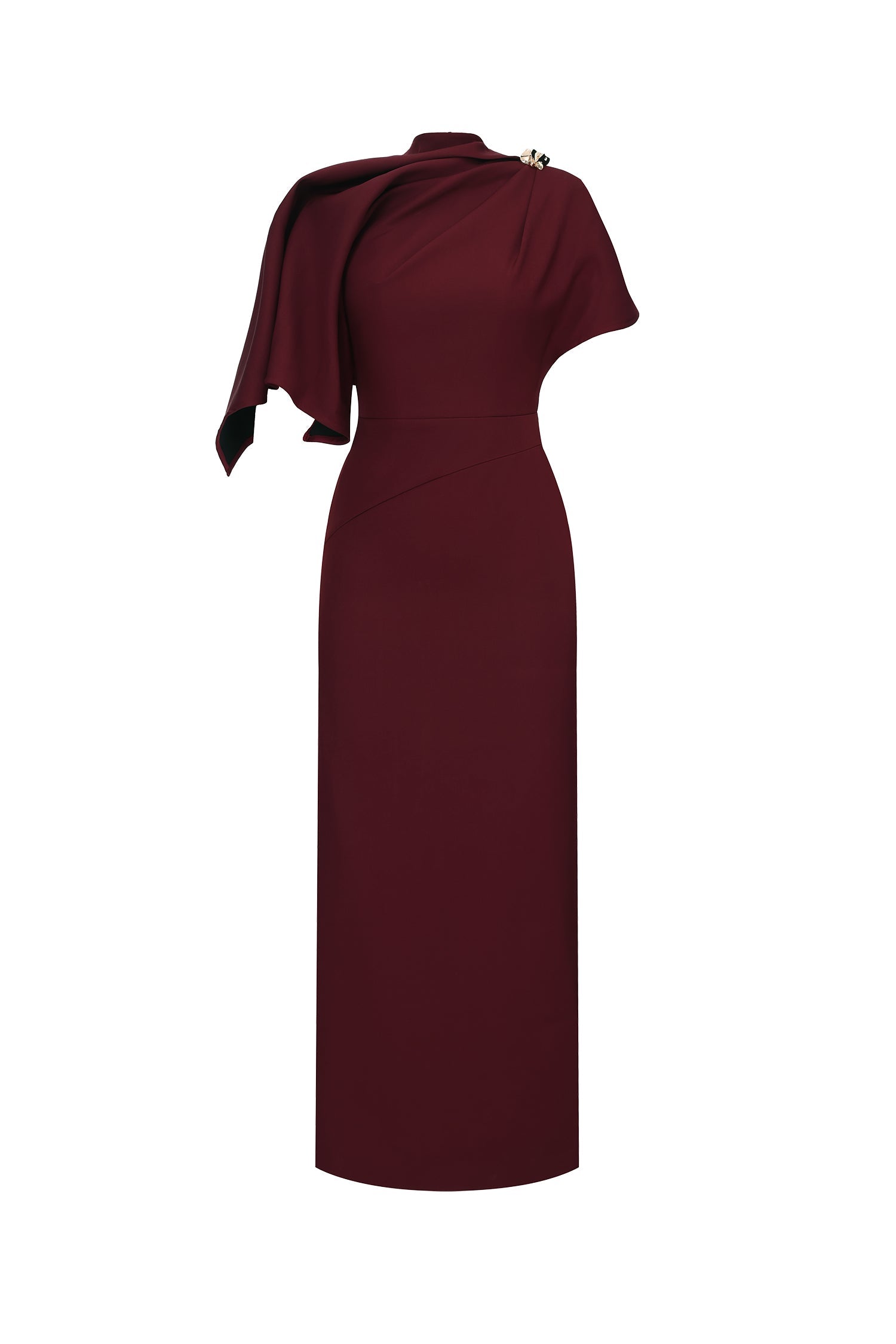 Ferean Elegant Tailored Short Sleeve Asymmetric Drape Maxi Dress D260301403
