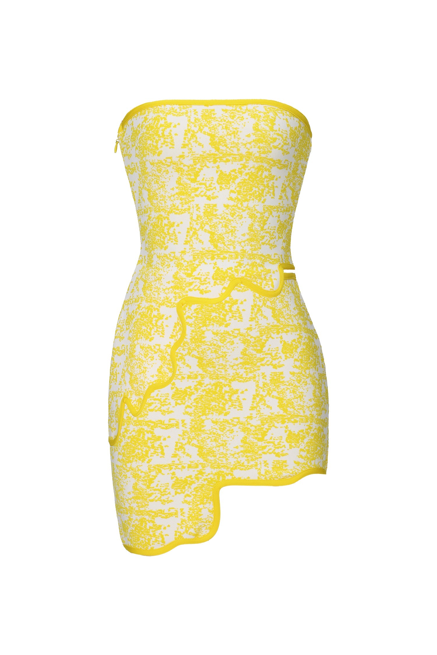 Trinaco Chic Contour Scalloped Print Yellow Bandage Top And Skirt Set D260301511