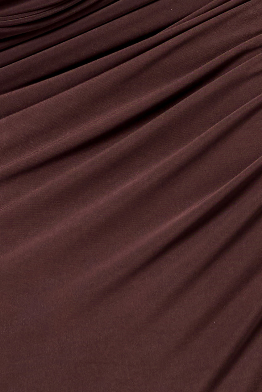 Gathered Cowl Asymmetric Mesh And Soft Touch Maxi Dress - Brown DR4800