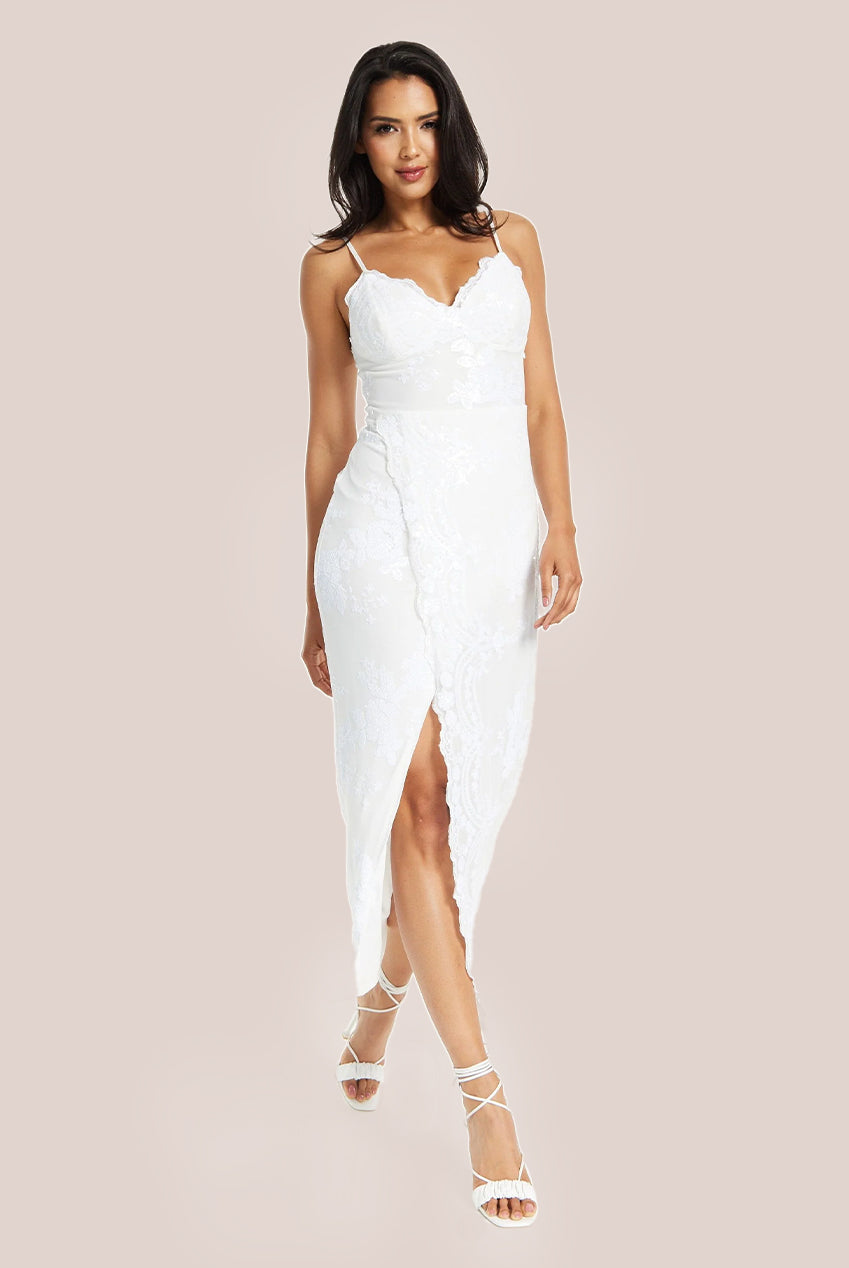 Sequin Two Layer Maxi Dress In White DML011